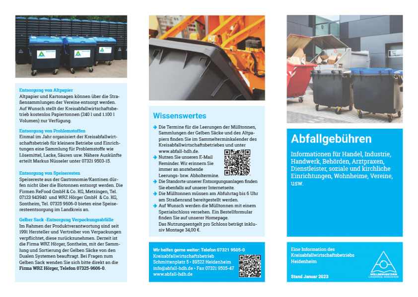 Broschüre Abfallgebühren für Handel und Industrie