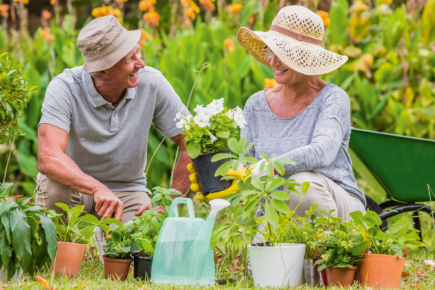 älteres Paar bei der Gartenarbeit