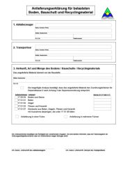 Formular Anlieferungserklärung für belasteten Boden